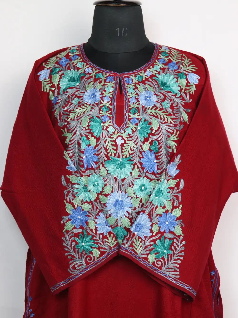 Red Pheran Cashmilon Wool Duha with Aari Sleeve Point Embroidery - Image 2