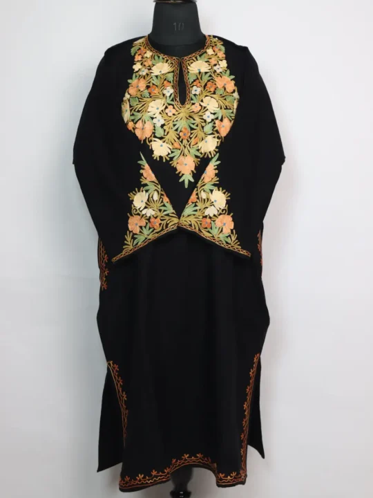 Sana Black Pheran Cashmilon Wool with Aari Sleeve Point Embroidery
