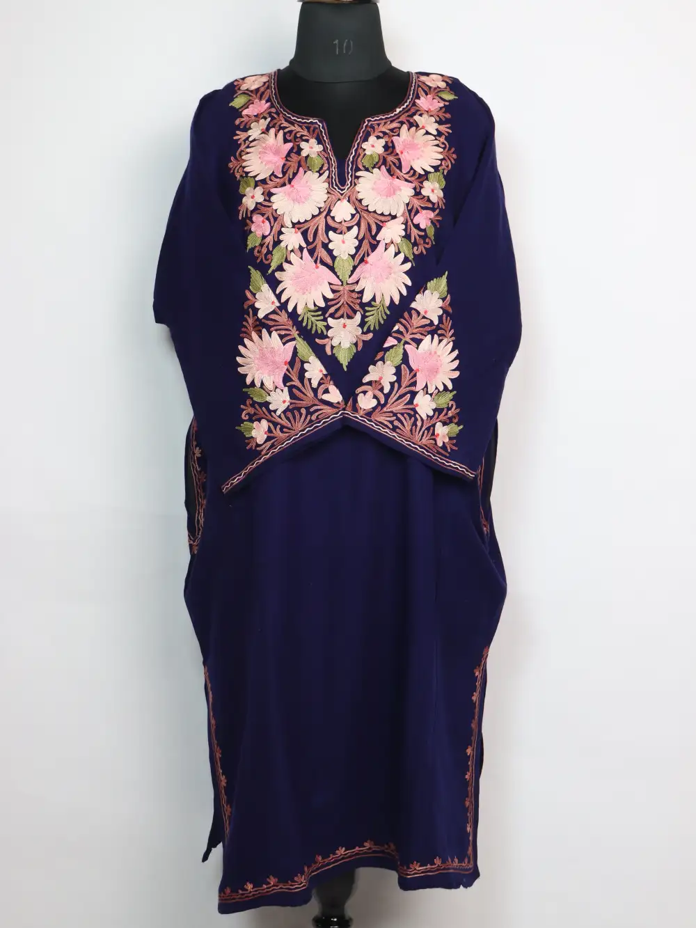 Haya Blue Cashmilon Wool Pheran with Aari Sleeve Point Embroidery