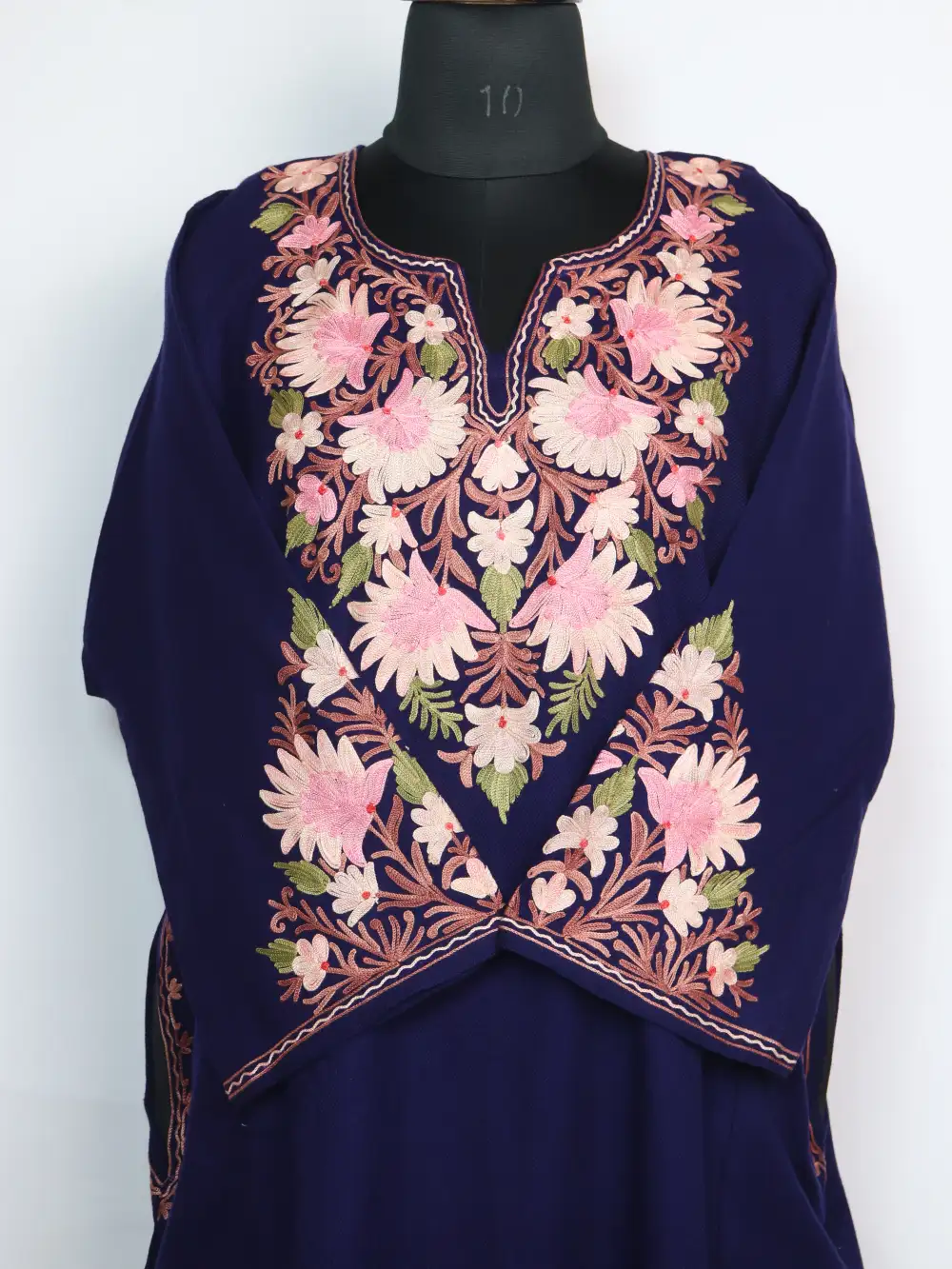 Haya Blue Cashmilon Wool Pheran with Aari Sleeve Point Embroidery - Image 2