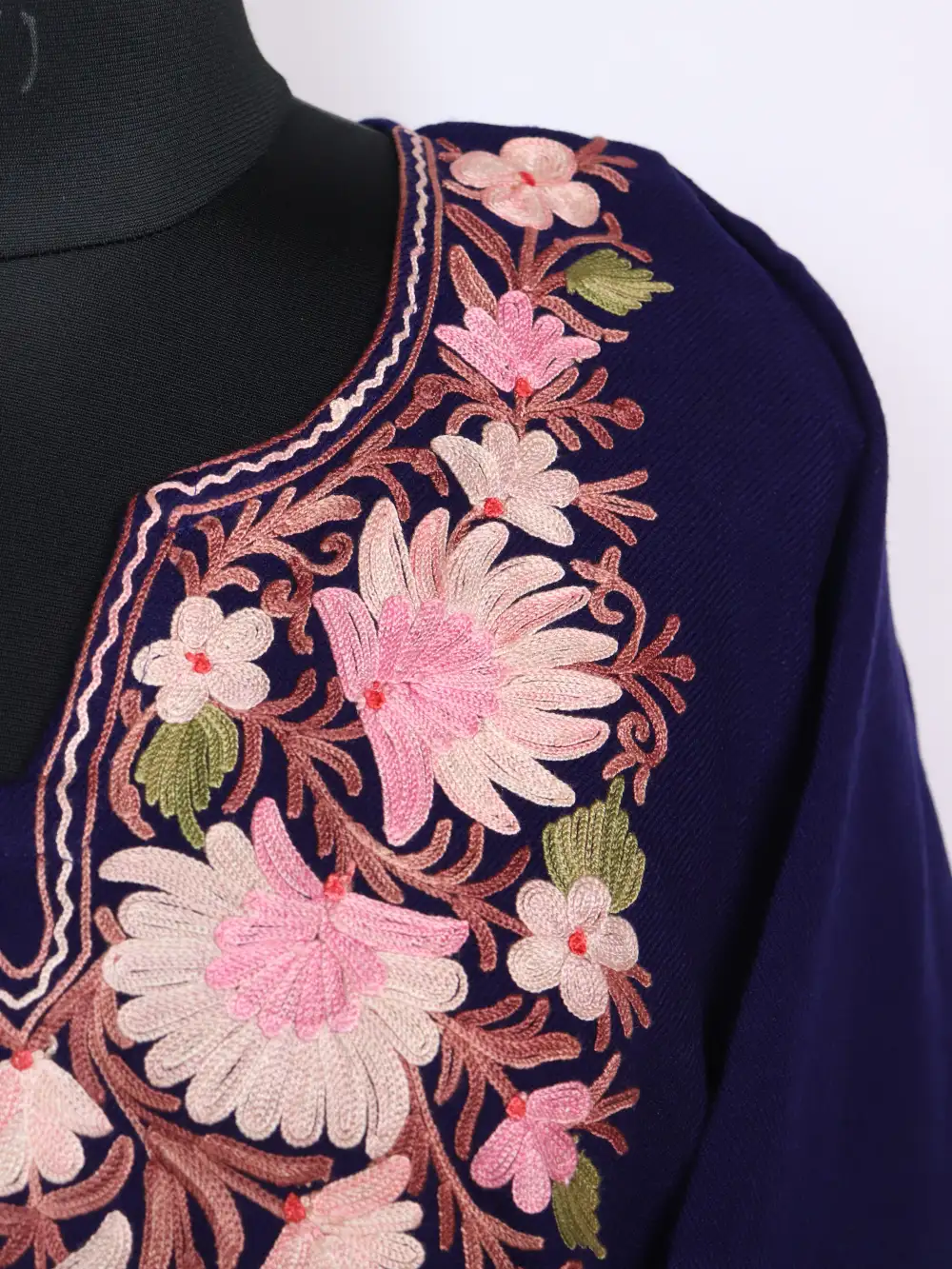 Haya Blue Cashmilon Wool Pheran with Aari Sleeve Point Embroidery - Image 3