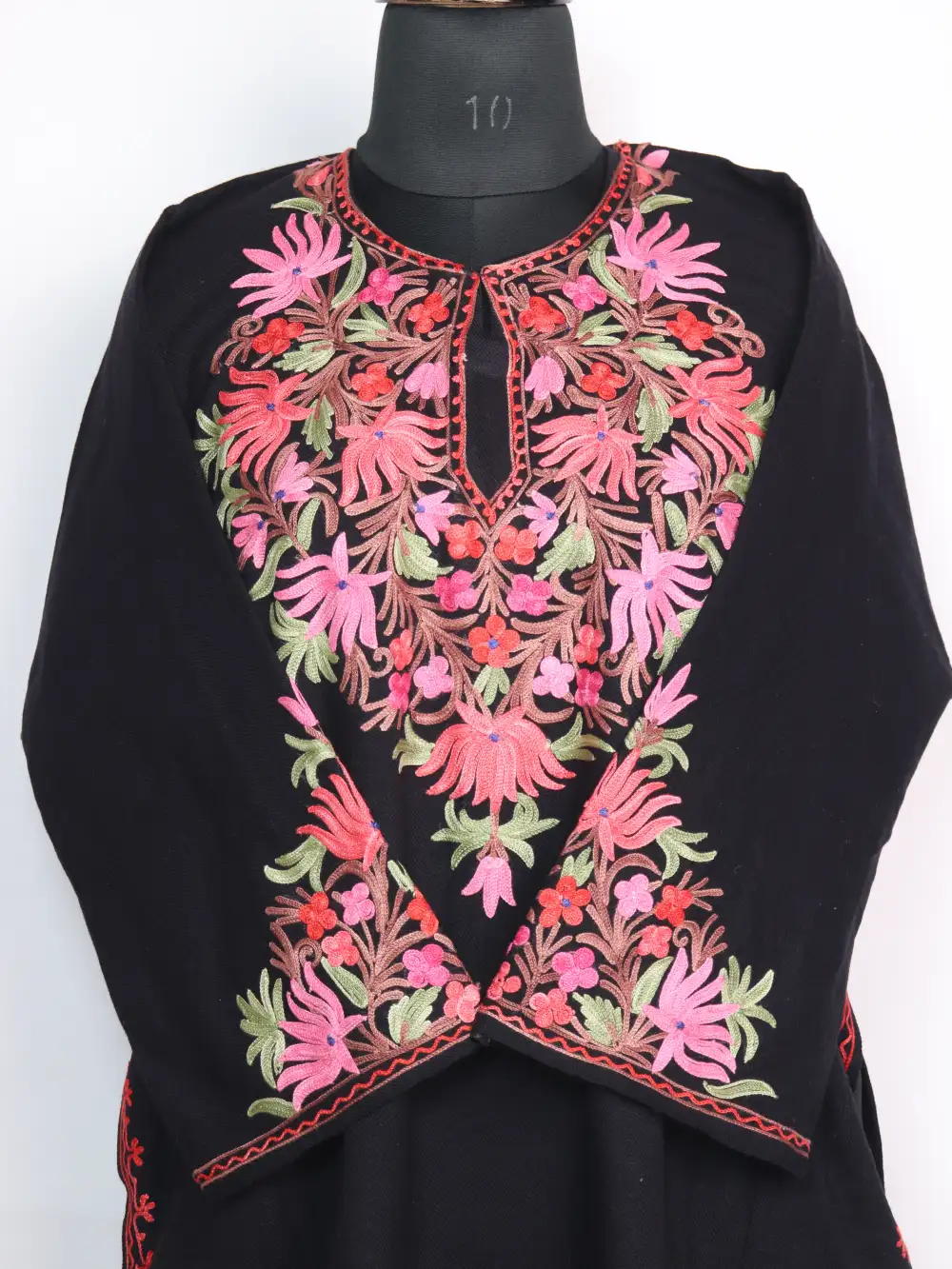 Cashmilon Wool Pheran Black with Aari Sleeve Point Work Nidah - Image 3