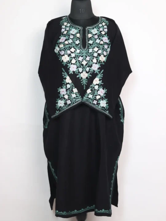 Black Cashmilon Wool Pheran with Aari Sleeve Point Work Iram