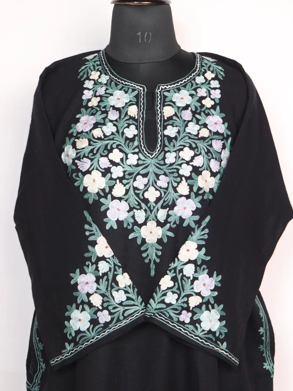 Black Cashmilon Wool Pheran with Aari Sleeve Point Work Iram - Image 2