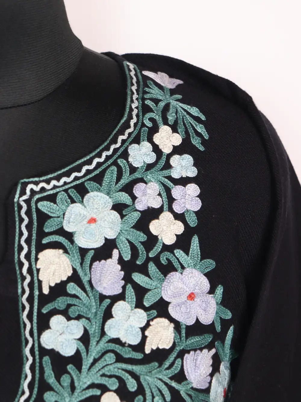 Black Cashmilon Wool Pheran with Aari Sleeve Point Work Iram - Image 3