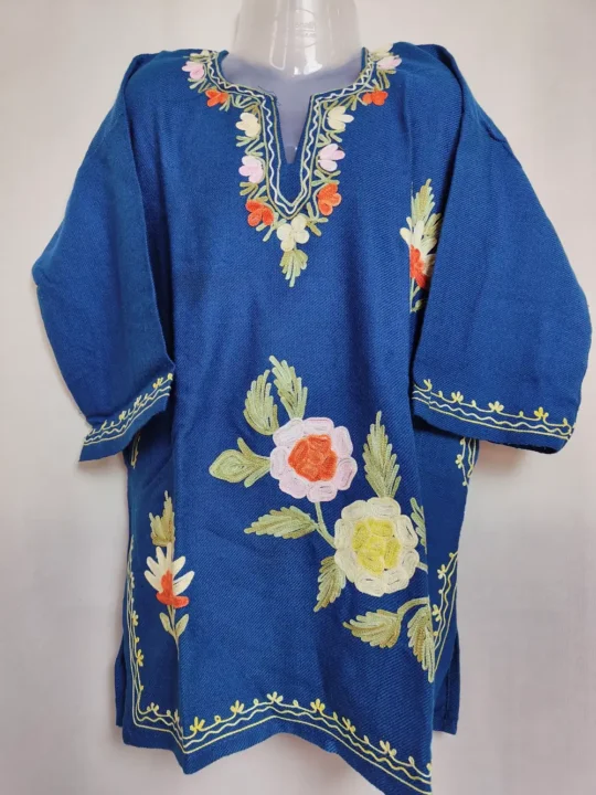 Cashmilon Wool Hayat Kids Royal Blue Pheran with Aari Work (5-6years)