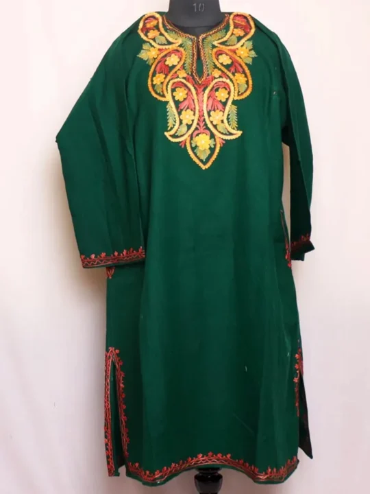 Nazneen Green Cashmilon Pheran with Intricate Aari Embroidery