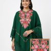 Dark Green Poncho in Cashmilon Wool With Aari Embroidery Meraki