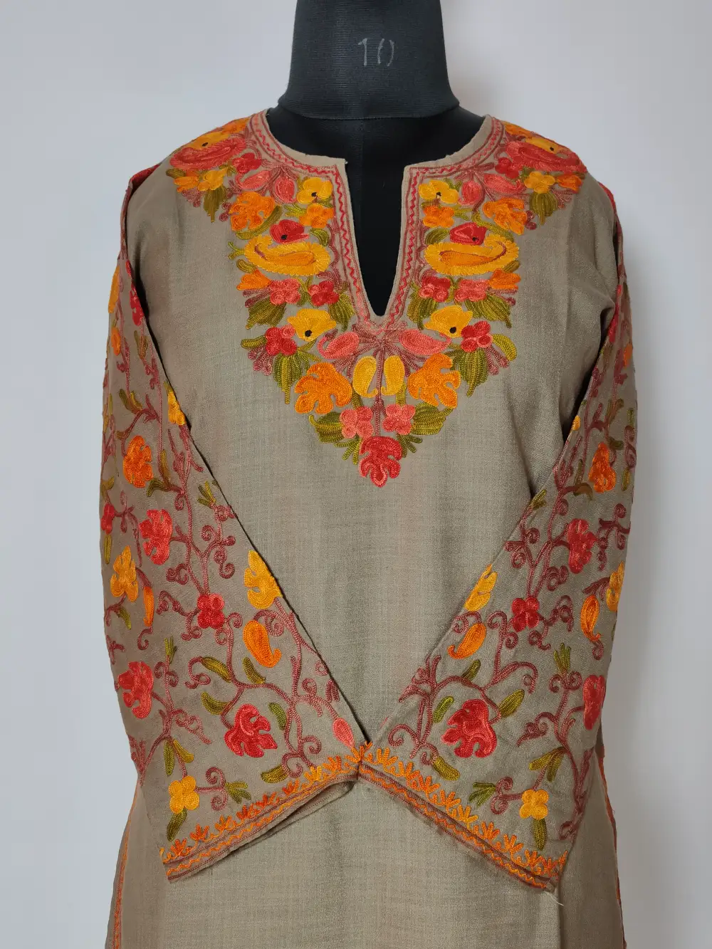 Cotton Beige Long Kurti with Aari Sleeve Work Zysha - Image 2