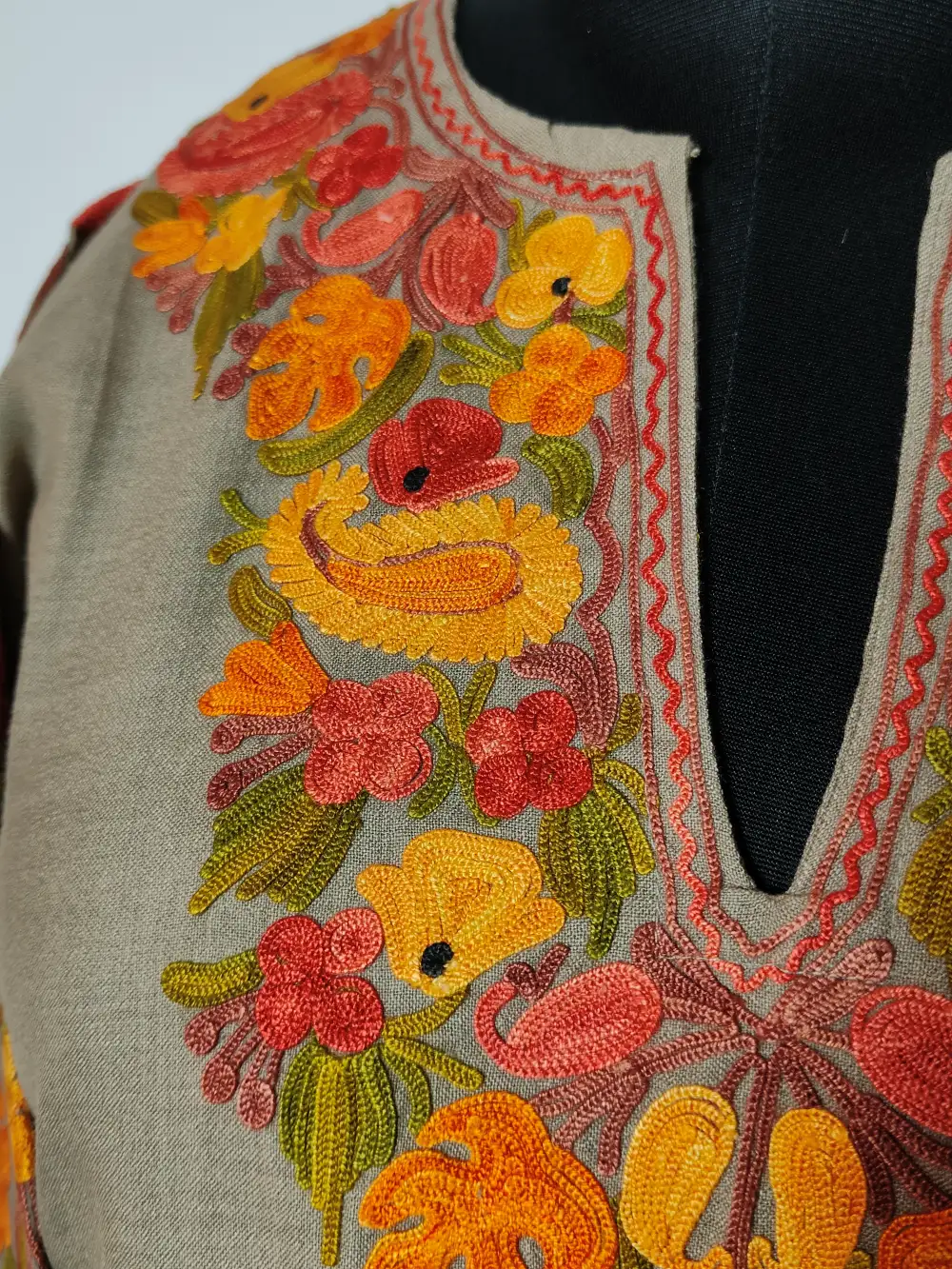 Cotton Beige Long Kurti with Aari Sleeve Work Zysha - Image 3