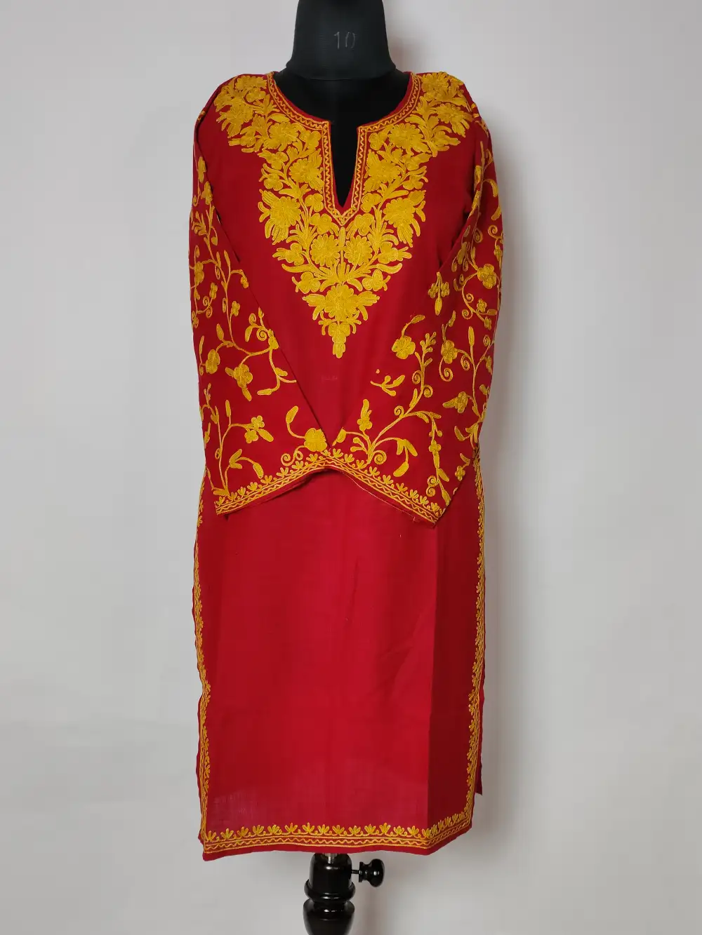 Cotton Maroon Zainab Long Kurti With Aari Sleeve Embroidery
