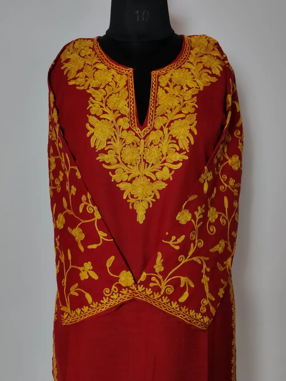 Cotton Maroon Zainab Long Kurti With Aari Sleeve Embroidery - Image 2