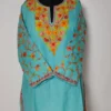 Aari Sleeve Work Short Kurti Sky Blue Wafa in Cotton
