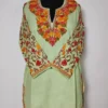Cotton Pastel Green Short Kurti Anha With Aari Sleeve Embroidery