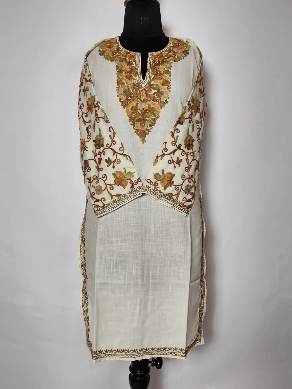 Cotton White Long Kurti Haya With Aari Sleeve Embroidery