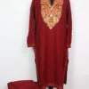 Long Maroon Kurti Set in Cashmilon Wool with Aari Embroidery Nayab