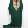 Dark Green Cashmilon Wool Long Kurti Set with Aari Embroidery Yusra