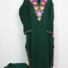 Dark Green Rimah Cashmilon Wool Long Kurti Set with Aari Embroidery