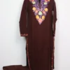 Dark Brown Cashmilon Wool Long Kurti Set with Saba Aari Embroidery