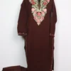 Anisah Dark Brown Cashmilon Wool Long Kurti Set with Aari Embroidery