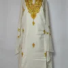 White Samreen Polywool 2pc Unstitched Suit Fabric with Aari Embroidery