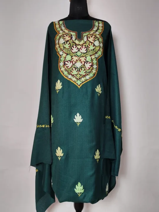 Sea Green Aari Work 3pc Cotswool Suit for Winter