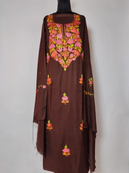 Wine 3pc Unstitched Salwar Suit Fabric with Aari Embroidery