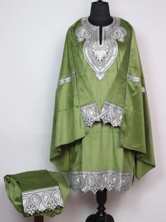 Green Velvet Zari Tilla Work 3pc Farida Pheran