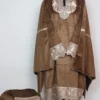 Light Brown Velvet 3pc Loose Pheran Set Zari Tilla Embroidery Ruheen