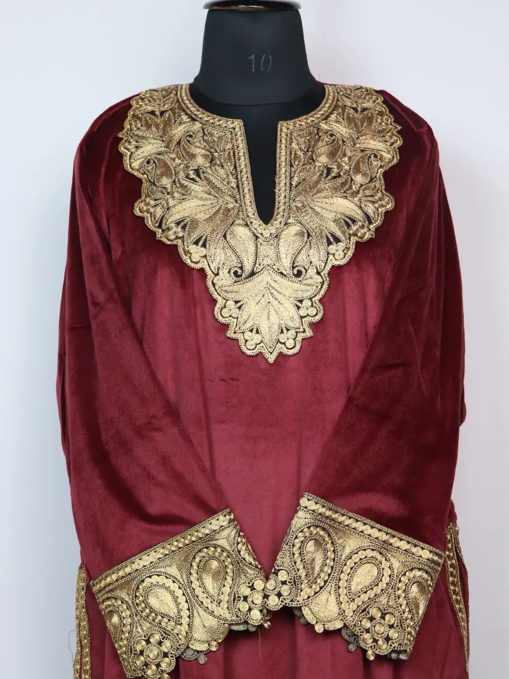 Umairah Maroon Zari Tilla Work Loose 3pc Pheran Set in Velvet - Image 2