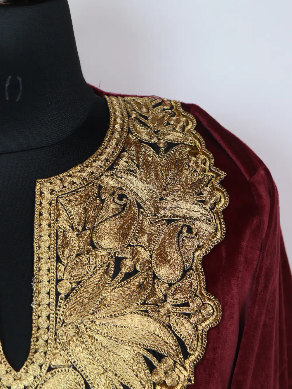 Umairah Maroon Zari Tilla Work Loose 3pc Pheran Set in Velvet - Image 3