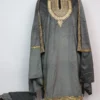 Norein Dark Grey Velvet 3pc Loose Pheran Set Zari Tilla Embroidery