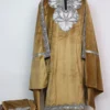 Light Brown Velvet 3pc Loose Pheran Set Zari Tilla Embroidery Ruheen