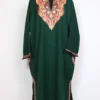 Irum Cashmilon Dark Green Woolen Pheran with Aari Kadhai