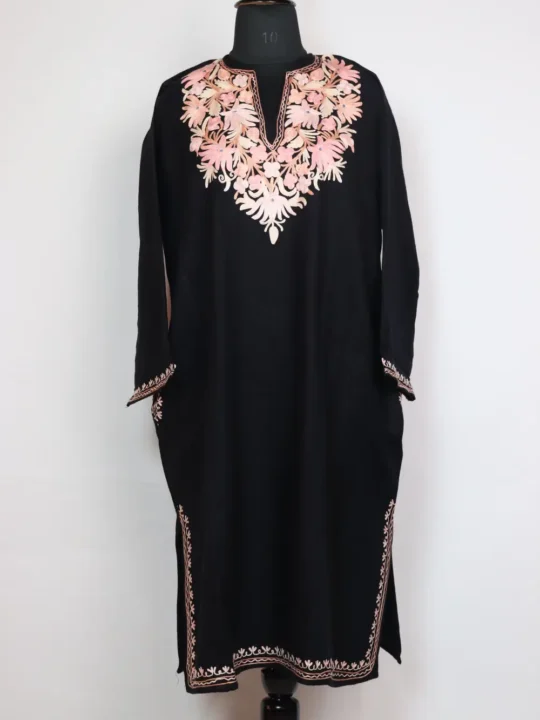 Aaliya Cashmilon Dark Green Woolen Pheran with Aari Kadhai