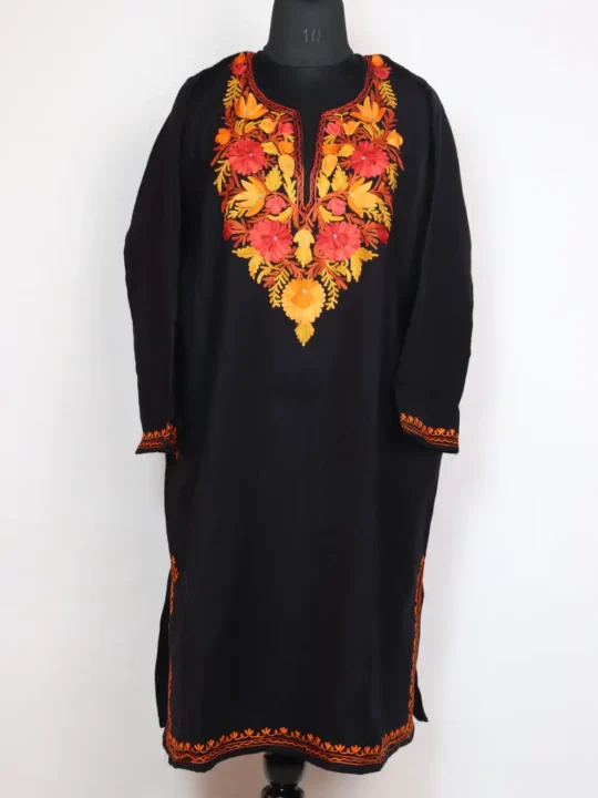 Cashmilon Wool Black Pheran with Aari Embroidery Inaya
