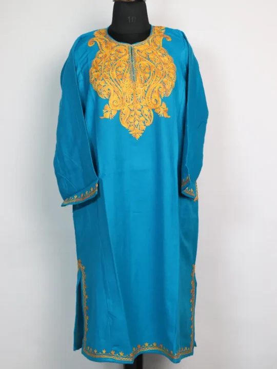 Aari Work Sky Blue Shazia Pheran in Cashmilon Wool