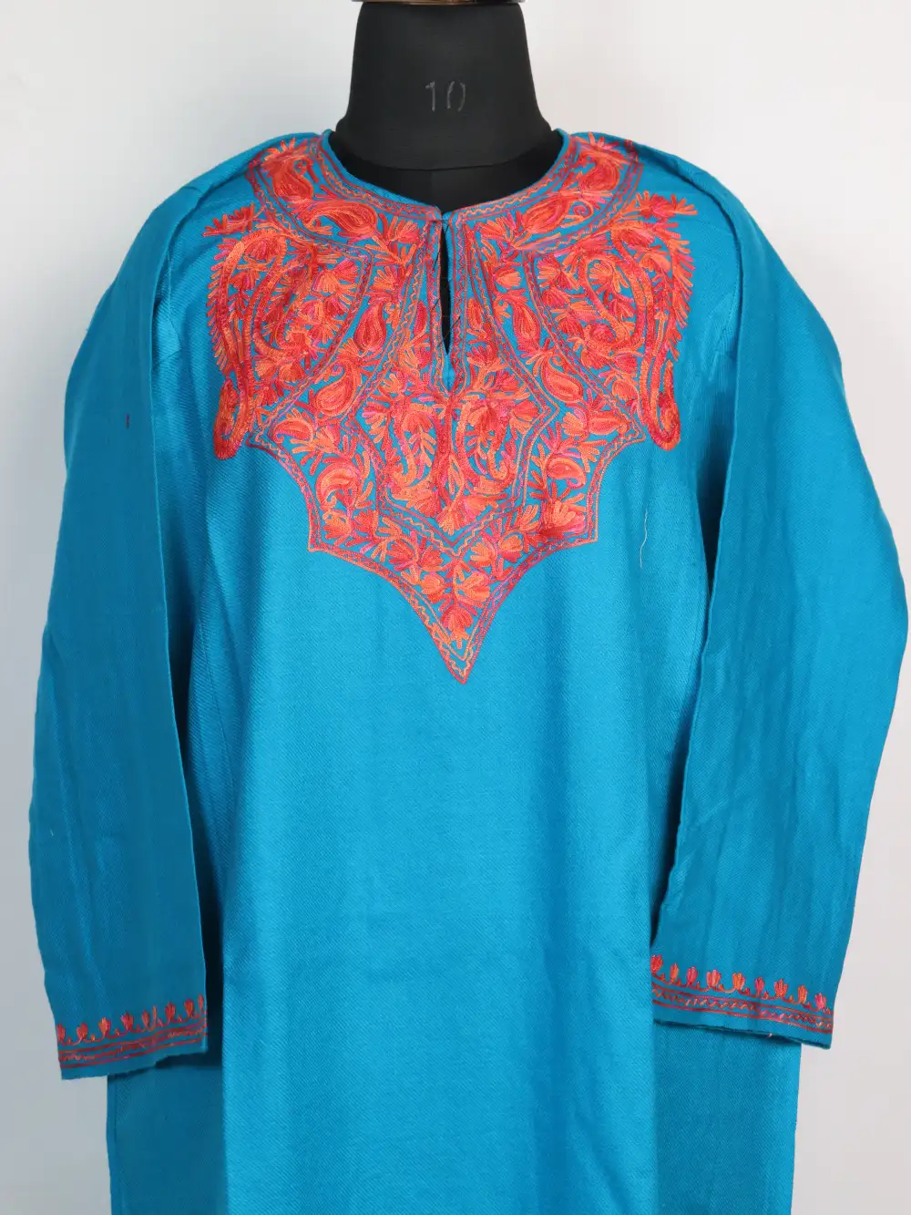 Sky Blue Woolen Cashmilon Pheran Hania with Aari Embroidery - Image 2