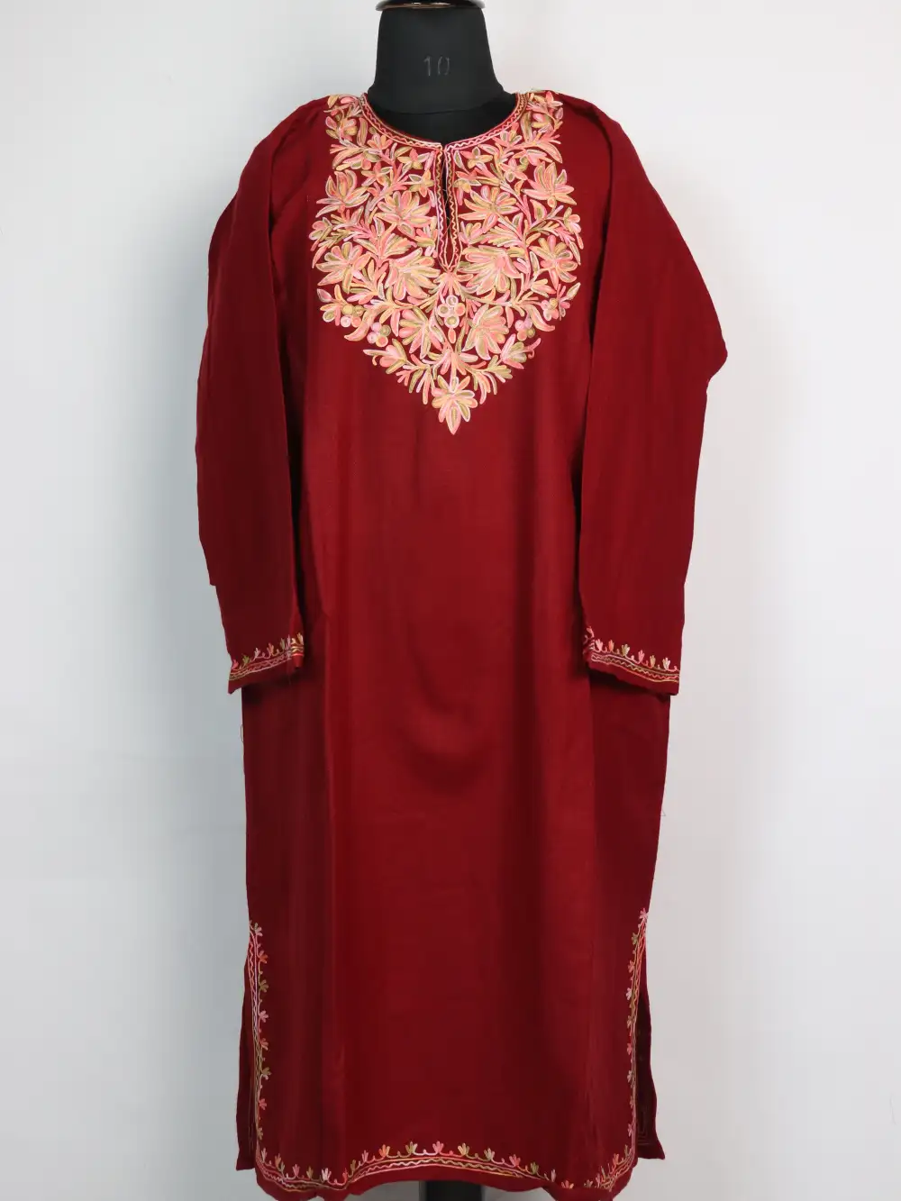 Aari Work Maroon Shifa Pheran in Cashmilon Wool
