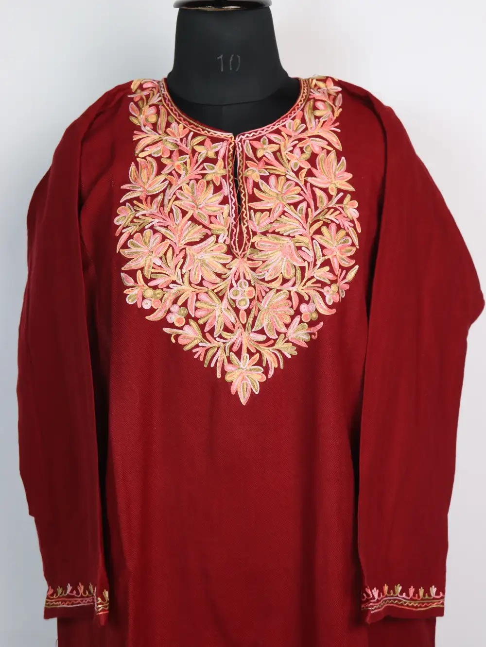 Aari Work Maroon Shifa Pheran in Cashmilon Wool - Image 2