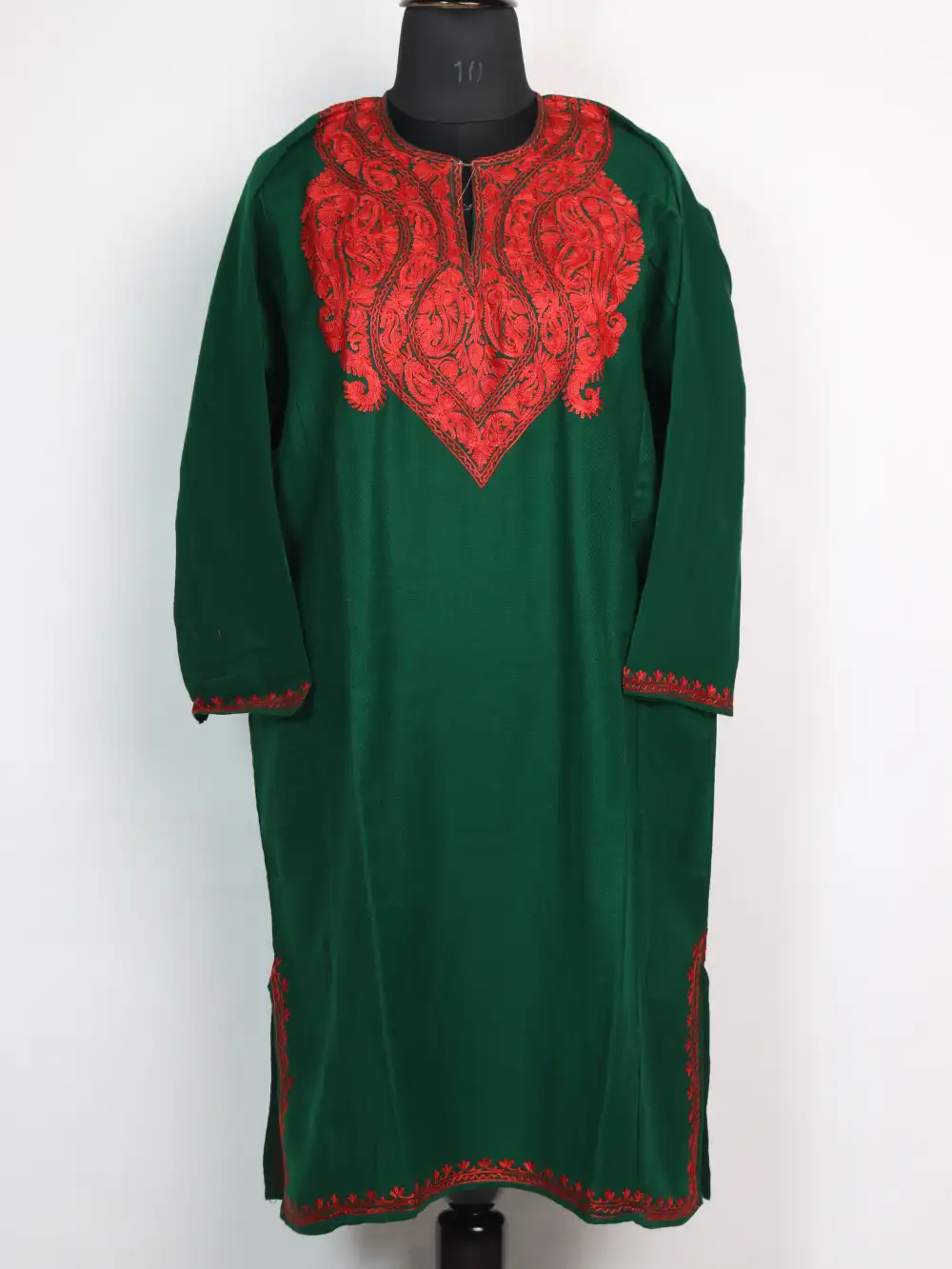 Dark Green Cashmilon Wool Sana Pheran with Aari work