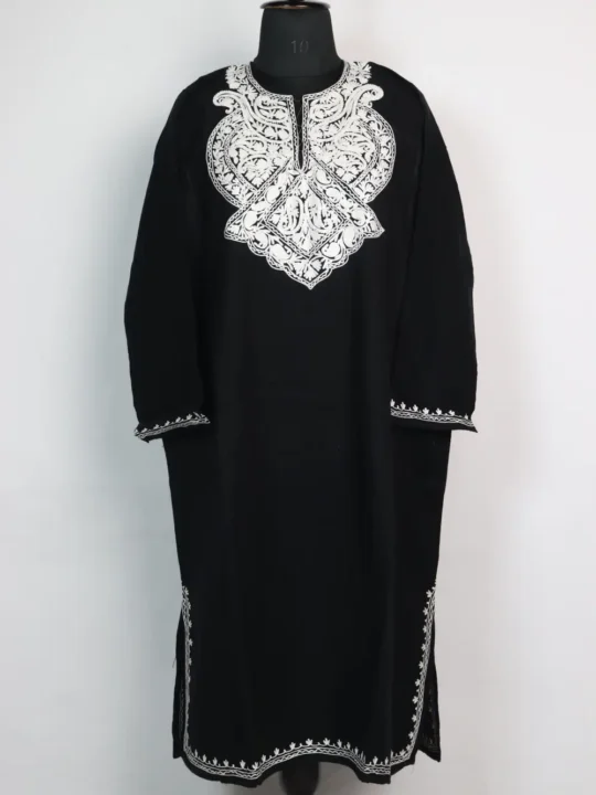 Aari Embroidery Black Pheran in Cashmilon Wool Duha