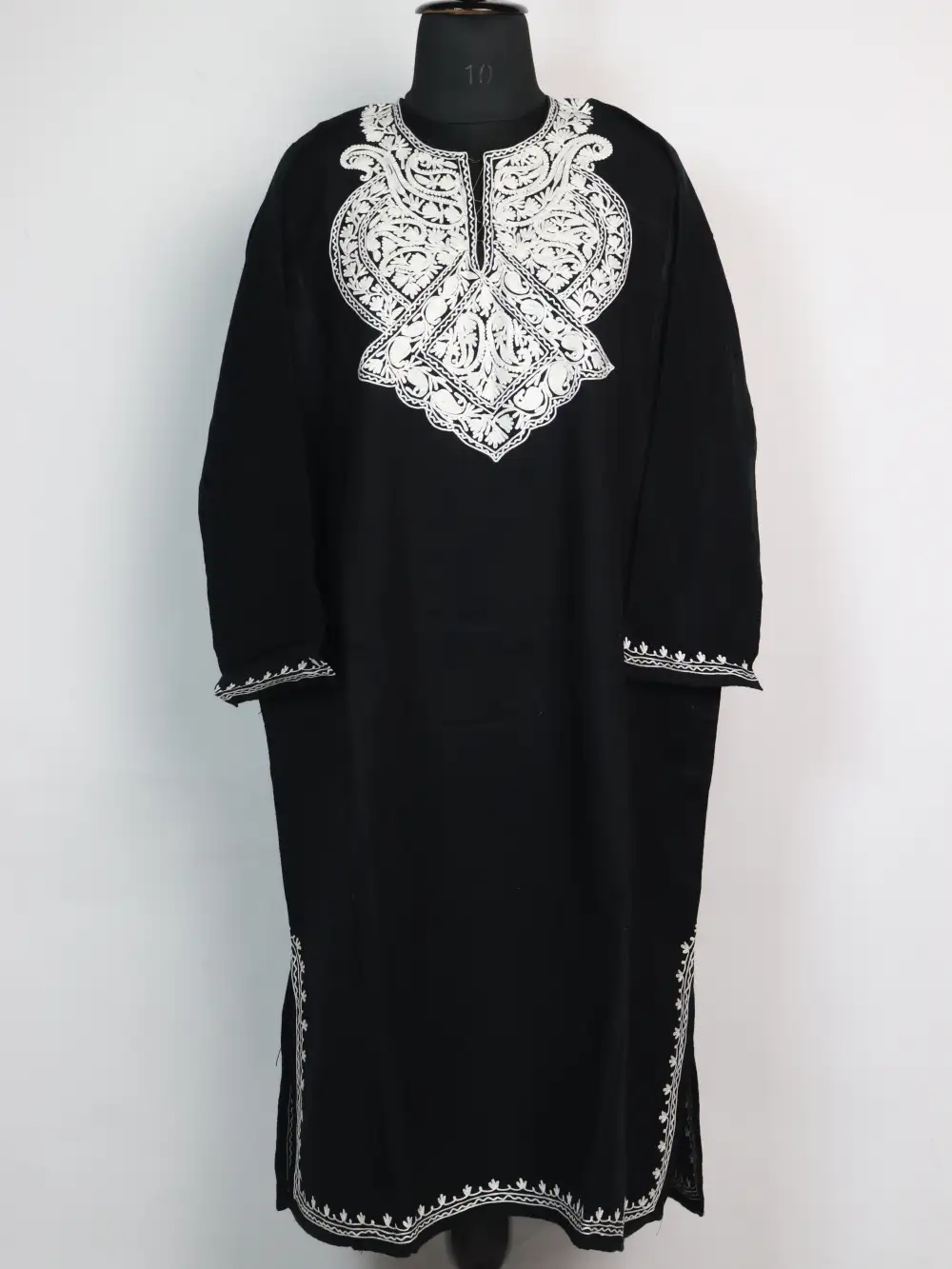 Aari Embroidery Black Pheran in Cashmilon Wool Duha