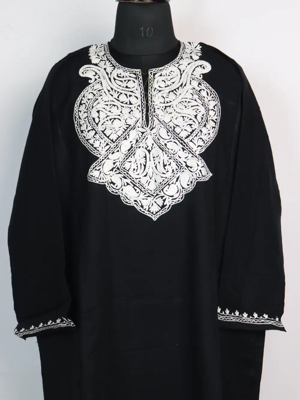 Aari Embroidery Black Pheran in Cashmilon Wool Duha - Image 3