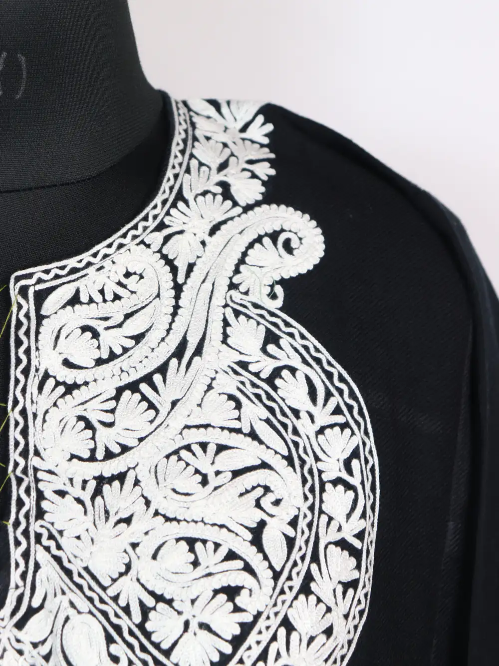 Aari Embroidery Black Pheran in Cashmilon Wool Duha - Image 2