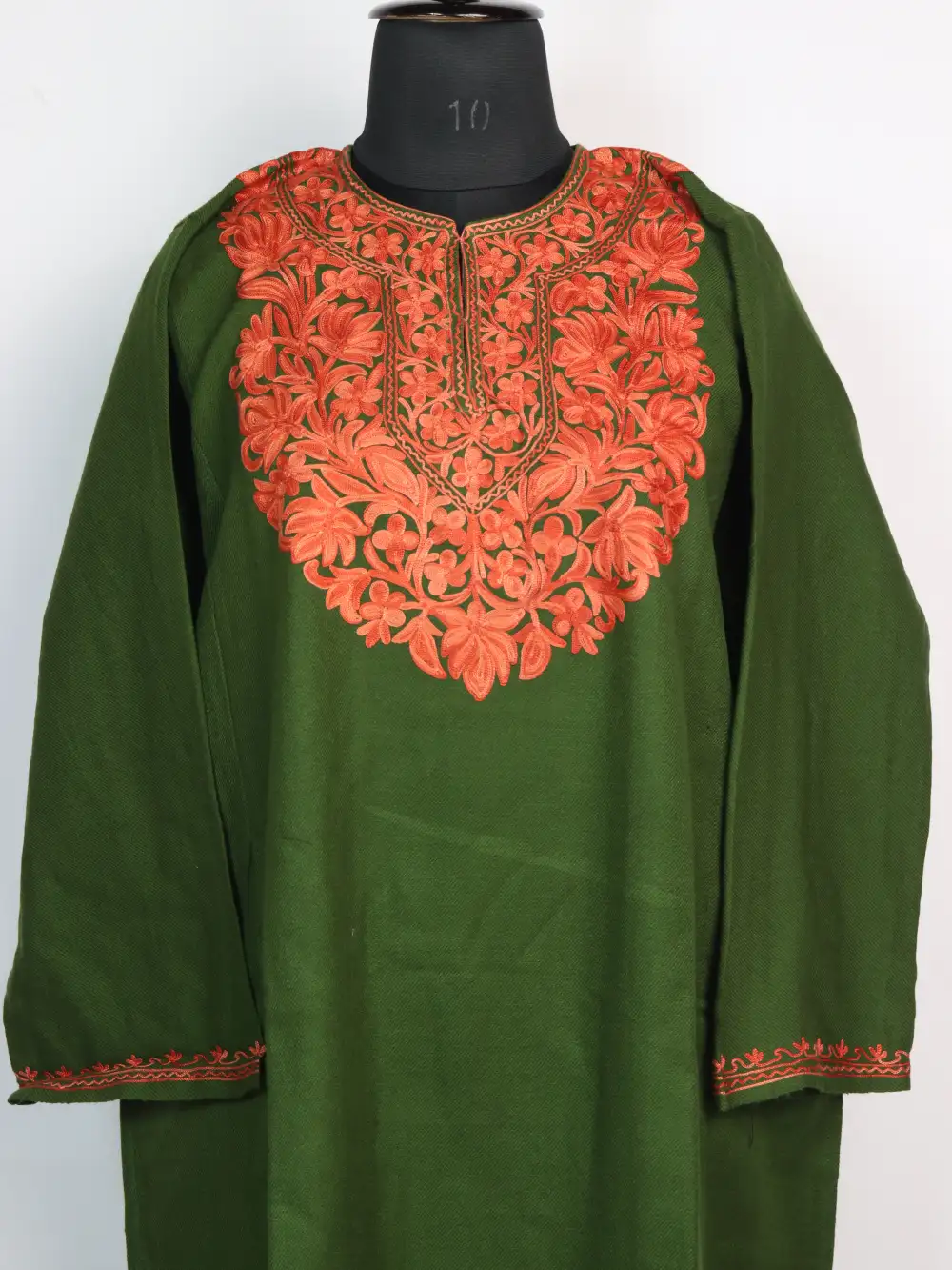 Aari Work Green Mehak Pheran in Cashmilon Wool - Image 2