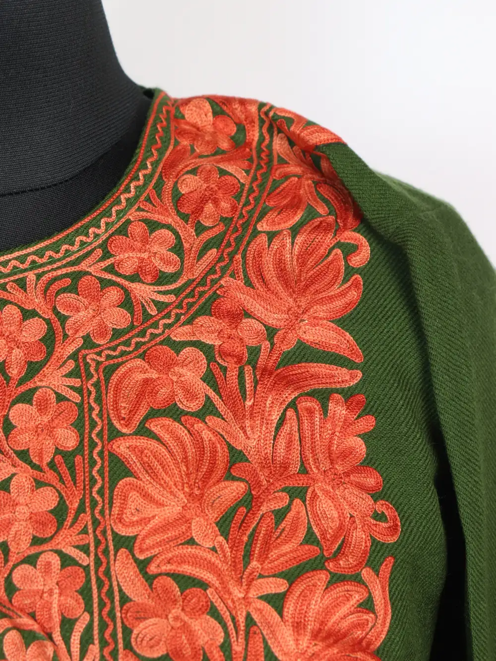 Aari Work Green Mehak Pheran in Cashmilon Wool - Image 3