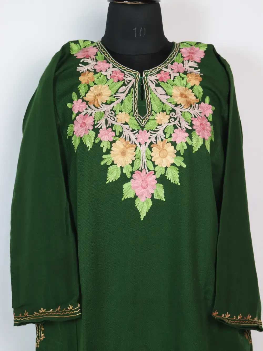 Green Pheran Cashmilon Wool Aari Work Bahar - Image 2