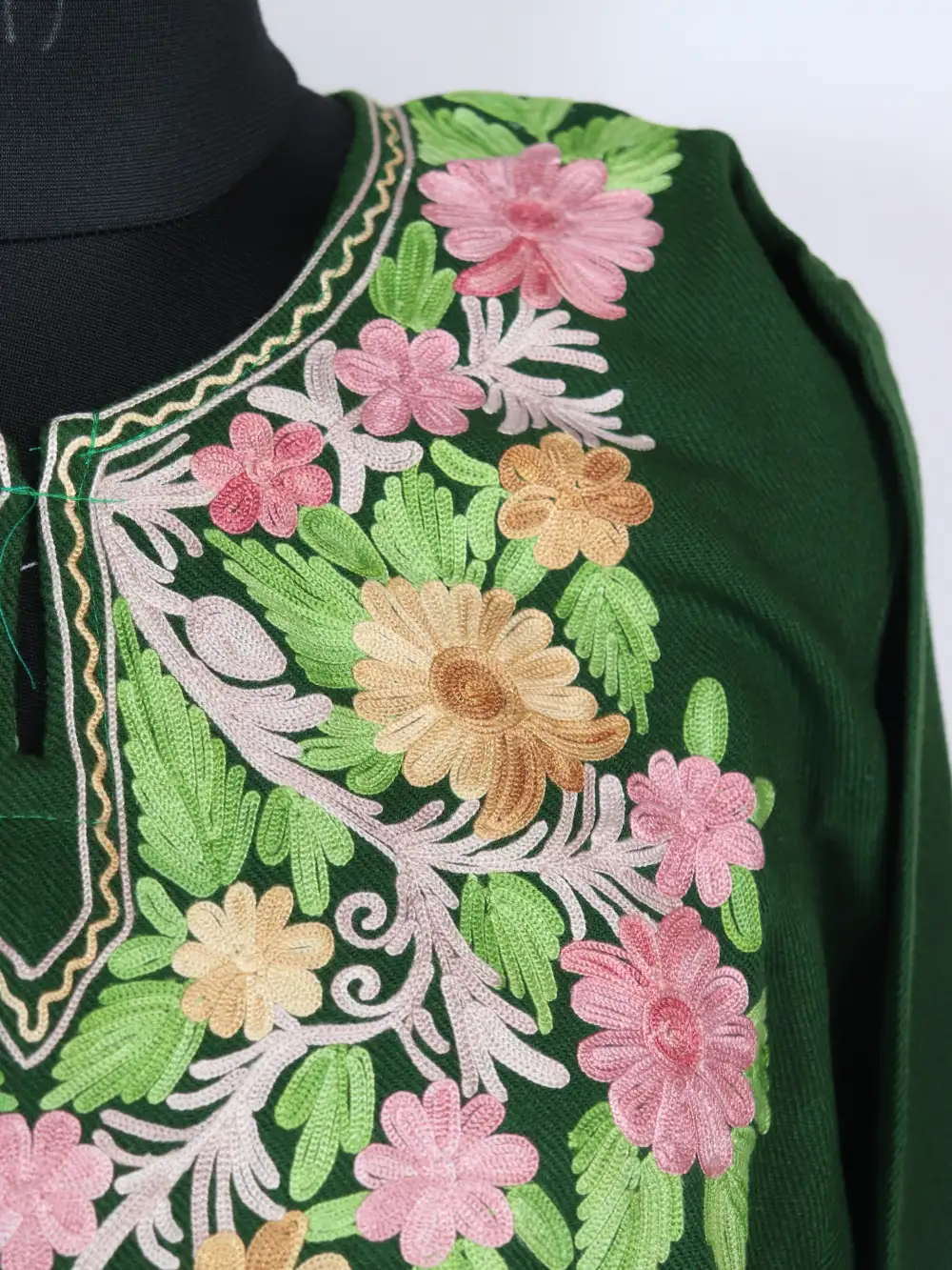 Green Pheran Cashmilon Wool Aari Work Bahar - Image 3