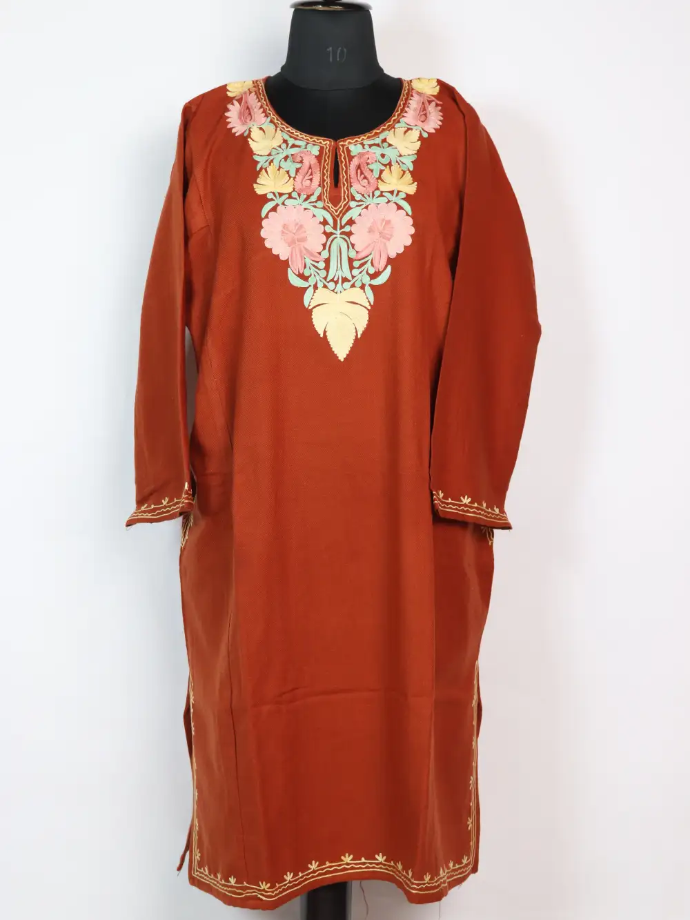 Aari Work Light Brown Sadia Pheran in Cashmilon Wool